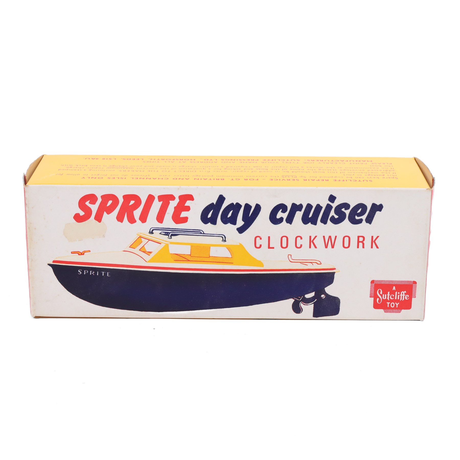 Sutcliffe Models tinplate clockwork Day Cruiser 'Sprite', in green and cream livery with red details, with key, boxed
