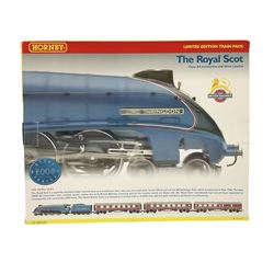 Hornby '00' Gauge -  Great British Trains R2167 The Royal Scot Limited Edition Train Pack, comprising BR blue Class A4 'Lord Farringdon' locomotive and three LMS maroon coaches, No.151/2000; boxed in transport packaging