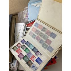 Stamps and ephemeral items including cigarette cards, Australia, Austria, Canada, Egypt, France, other World stamps, various Isle of Man mint stamps etc, in one box
