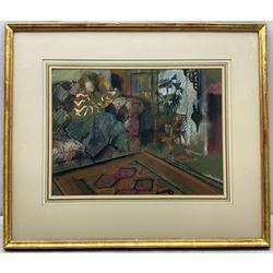 Crawfurd Adamson (Scottish 1953-): Lady on a Sofa, pastel signed 32cm x 44cm
Notes: born in Edinburgh, studied at Duncan of Jordanstone College of Art Dundee 1971-76, became a full time painter in 1983. Adamson's pictures explore relationships, real and abstract, through figures posed in interiors or on the seashore. Works held by Metropolitan Museum of Art New York