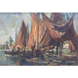 Arthur A Friedenson (Staithes Group 1872-1955): 'In the Harbour - St Monans Fife', oil on panel signed, titled verso 24cm x 34cm