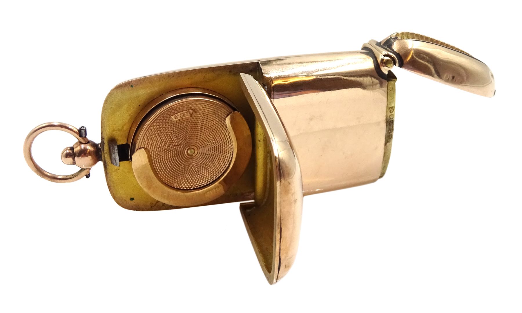 Edwardian 9ct rose gold combination vesta case and sovereign holder by Rolason Brothers, Chester 1903, approx 31.2gm