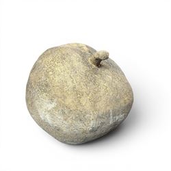 Pair of weathered cast stone garden models of fruit, in the form of an apple and pear