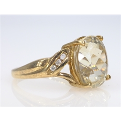Pale yellow gemstone and diamond gold ring hallmarked 9ct