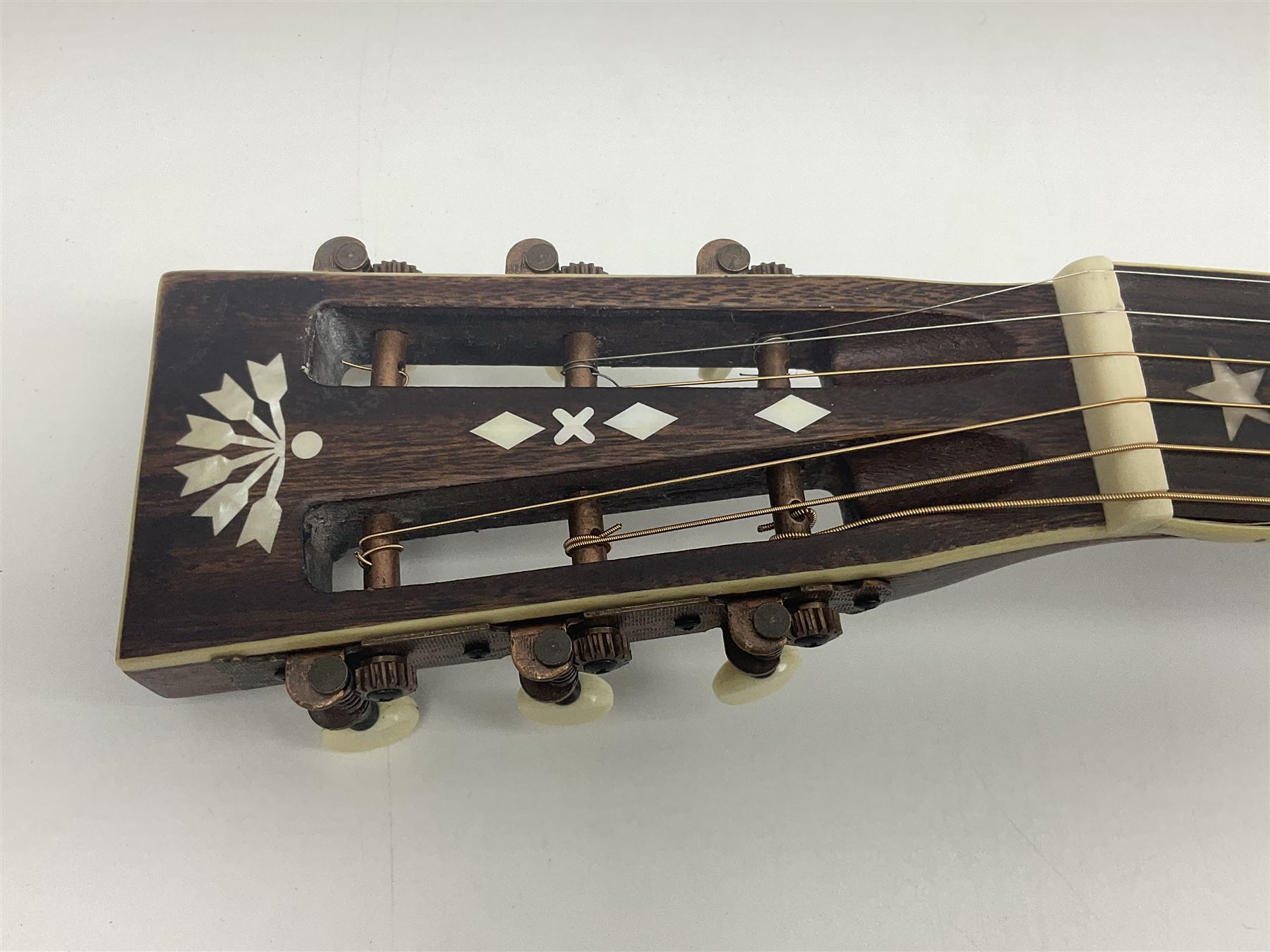 Indonesian crafted re-issue of an early Washburn Parlour guitar, model P314KK, bearing 125 years celebration label dated 2008; serial no.01120400171; L95cm; in Washburn case