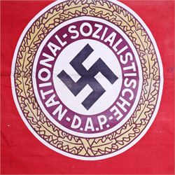 NSDAP flag, with central swastika surrounded by oak leaves, H68cm, L87cm
