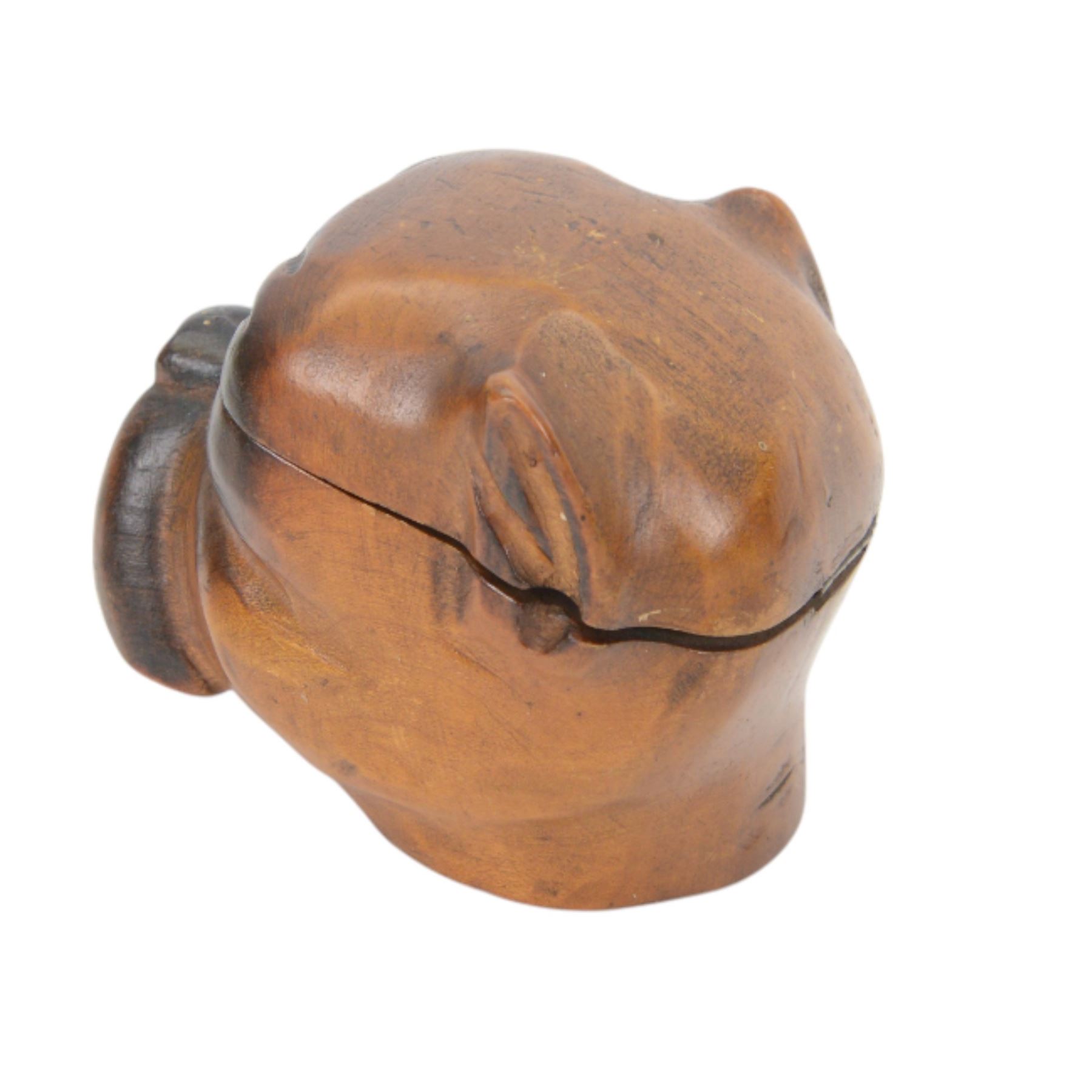 Novelty desk inkwell formed as a boat, with central chimney opening to reveal a metal inkwell with two pens formed as oars, together with another inkwell in the from of a bull dog 