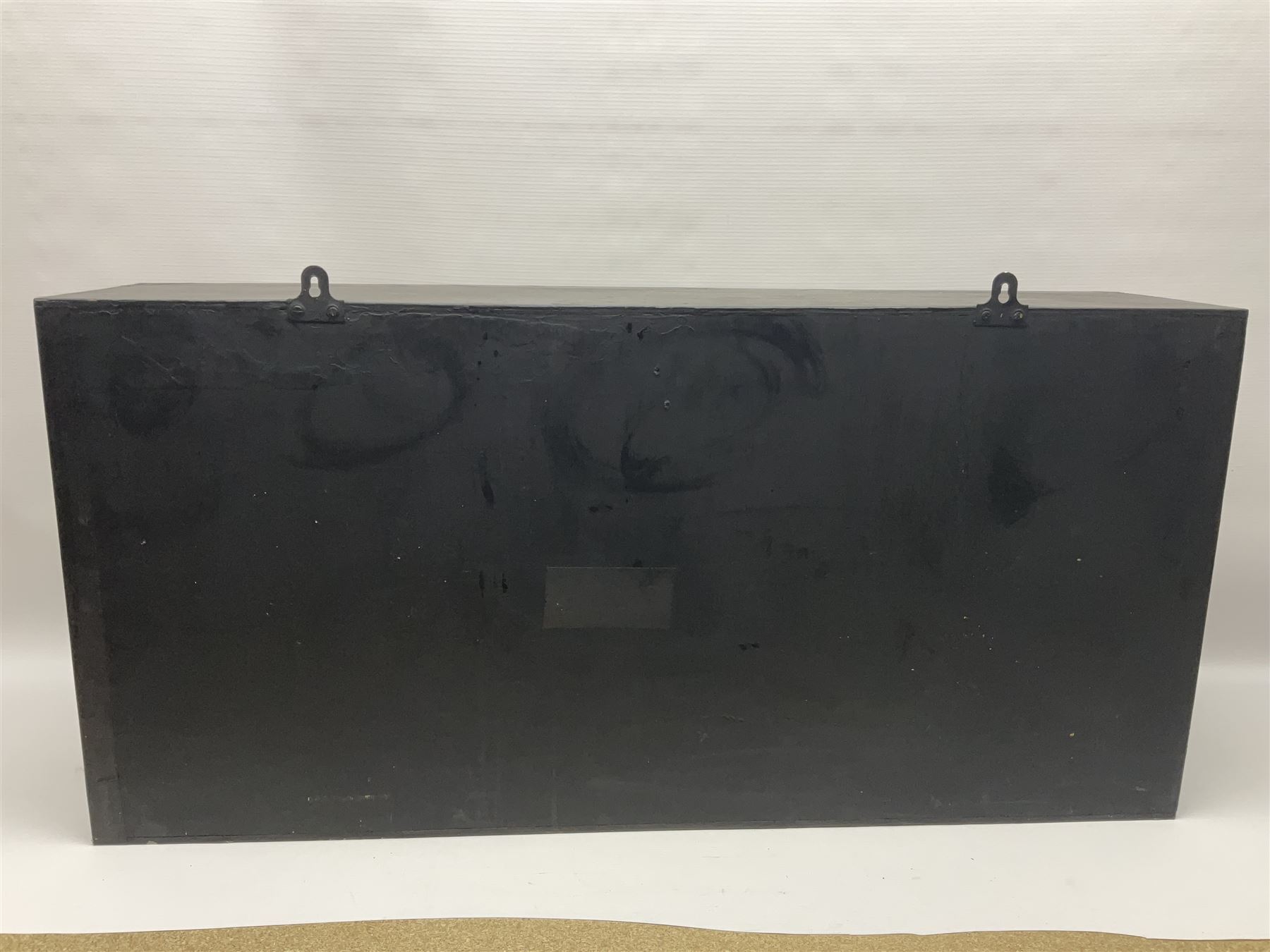 Taxidermy; Cased Mirror Carp (Cyprinus carpio carpio) a large preserved skin mount 
in a naturalistic setting set against blue painted back drop, enclosed within a glass bow fronted case, the interior bearing a label 'Carp Redmire Lake 12 lb 4 oz Oct 67' H42 cm W87 cm D27 cm