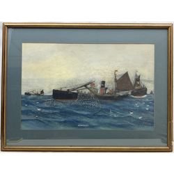 Thompson (Tom) Swan (British 1863-1947): Whitby Drifter WY14 'SS Wyburn' Hauling the Nets, watercolour signed and titled 46cm x 71cm