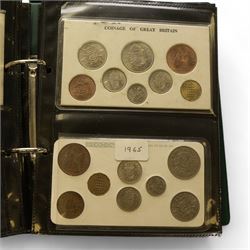 Mostly Great British coins, including various pre 1920 silver three pence pieces, pre 1947 silver sixpences and one shillings, pre-decimal coinage, commemorative crowns, unofficial year sets and part sets etc, housed in eight folders