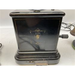 Early 20th century Danish wind up pillar telephone, together with a candlestick telephone with brass dial, wind up telephone H33cm 