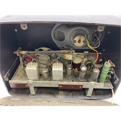 1950s Bush Type DAC 90A valve radio in brown Bakelite case, W29cm D19cm H22cm, two mid-century Ekco radios in Bakelite cases comprising Model U.195 and U.245, and further Pye Bakelite cased radio