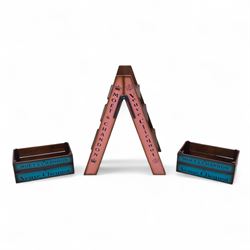 Three-piece champagne advertising display set, comprising pine steps with painted Dom Péri...