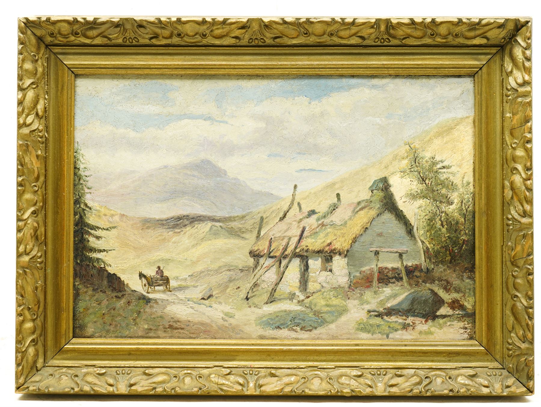 Circle of Letitia Marion Hamilton (Irish 1878-1964): The Thatched Barnhouse, oil on canvas inscribed verso 30cm x 45cm