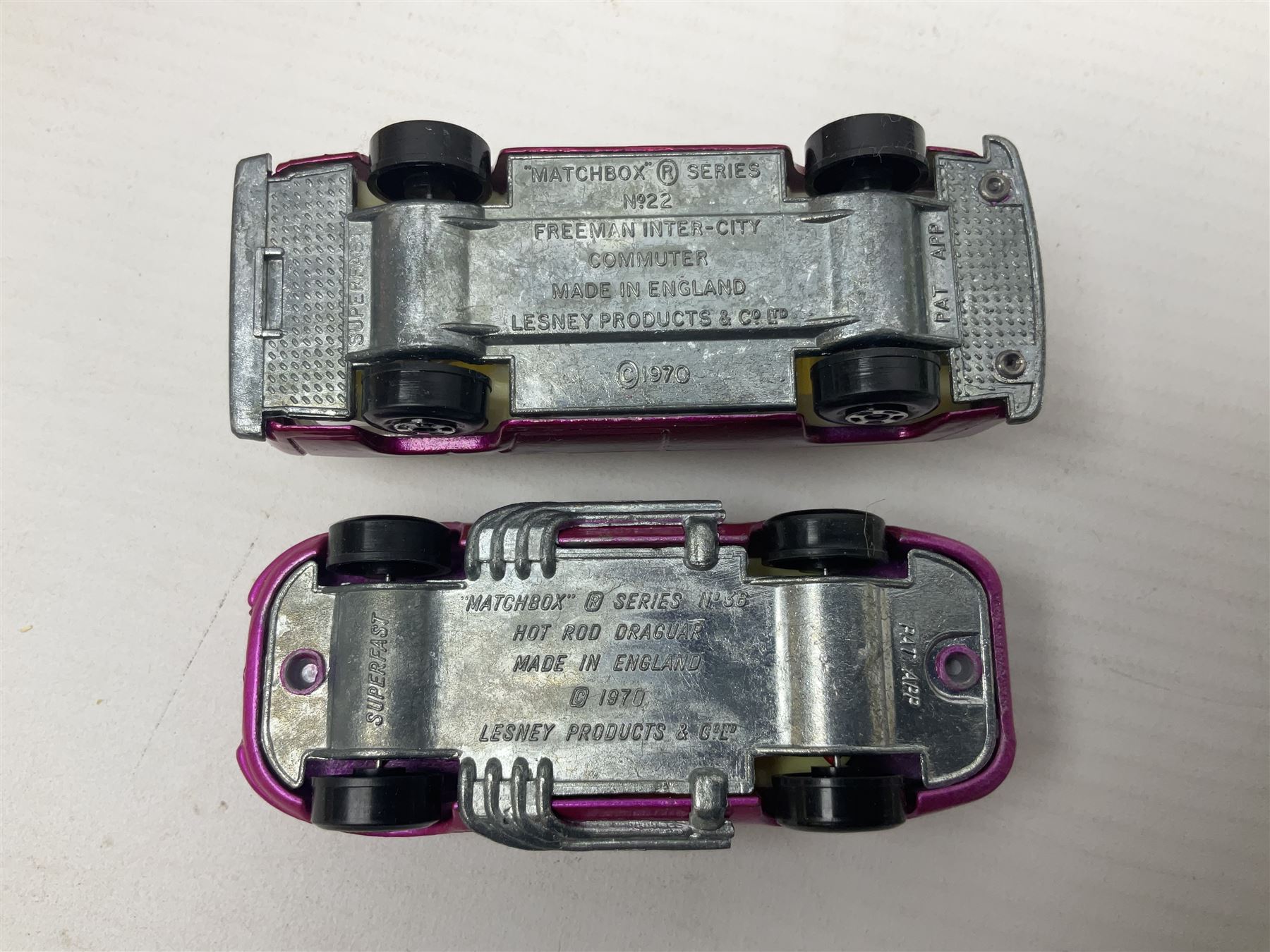 Matchbox 1-75 Series 'Superfast' ex-shop stock - eight models comprising 22d Freeman Intercity Commuter, 23e Volkswagen Camper, 29d Racing Mini, 30d Beach Buggy, 32d Maserati Bora, 34d Formula 1 Racing Car, 36d Hot Rod Draguar and 40d Vauxhall Gildsman 1; all boxed; and an unboxed 31d Volksdragon (9)