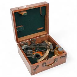 19th century cased brass and black lacquer sextant, by J. Parkes & Sons, Liverpool, in fit...