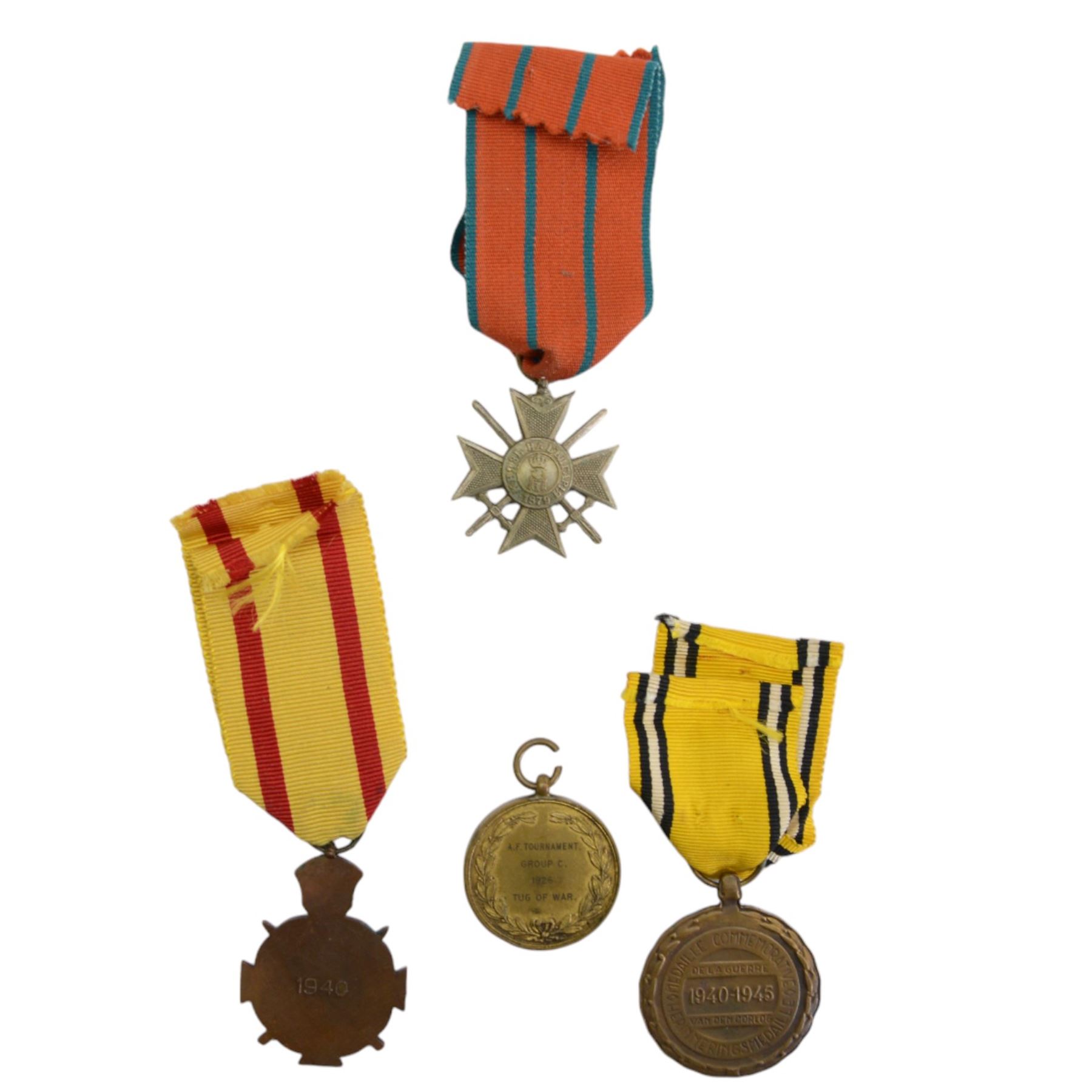 Collection of medals, including British Victory medal, WWII set of four Defence Medal, War Medal, The France and Germany Star and 1939- 1945 Star, French Resistance Cross, Belgium Order of Leopold etc 
