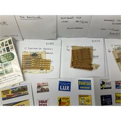Hornby Dublo etc - large quantity of labels etc comprising headboards and train names including Mallard, Mancunian, Bristolian, Royal Scot, Flying Scotsman, Red Rose, White Rose, etc; destination boards for corridor coaches; station names; miniature posters; insulating tabs; lubricating oil etc; many in original packets.