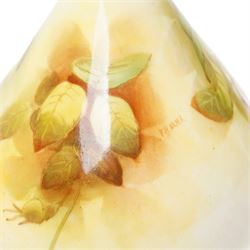 Royal Worcester vase, of baluster form with elongated neck, painted by F Harper and decorated with flowers, printed marks to base, H24cm 
