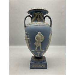 20th century Wedgwood Jasperware Procession of the Deities twin handled vase from the Genius Collection, impressed and printed mark, limited edition 4/100, H35cm