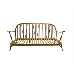 Ercol - 'Windsor' three seat settee (W175cm, H77cm); and pair ercol 'Windsor' easy armchairs (W70cm, H77cm), (no cushions, frames only)