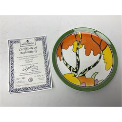 Thirteen Clarice Cliff Wedgwood limited edition plates, including Orange Roof Cottage, Summerhouse, Honolulu, Farmhouse etc, D20cm 