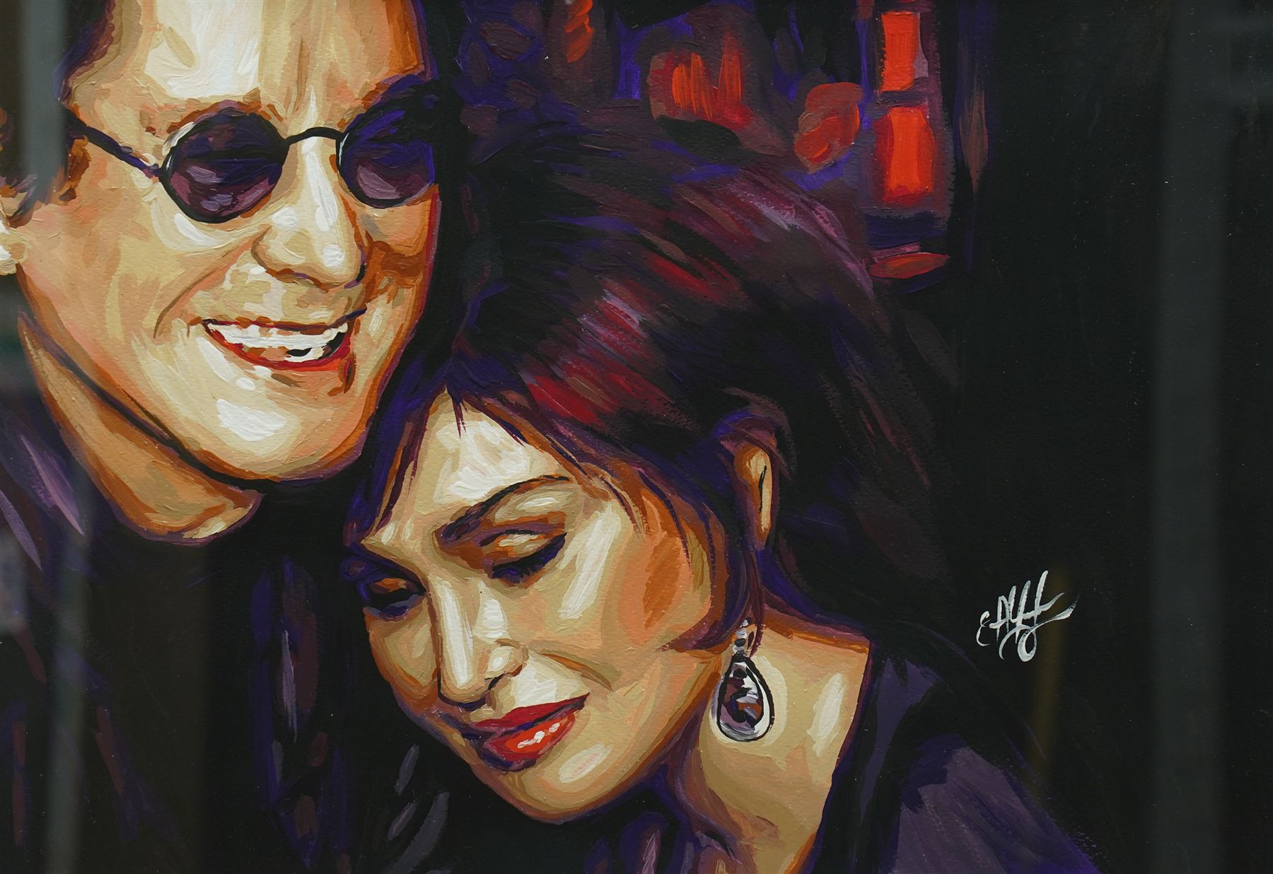 E A Chernenko (Ukrainian contemporary): Sharon and Ozzy Osbourne - Pop Art, acrylic on paper signed, certificate of authenticity verso 29cm x 41cm