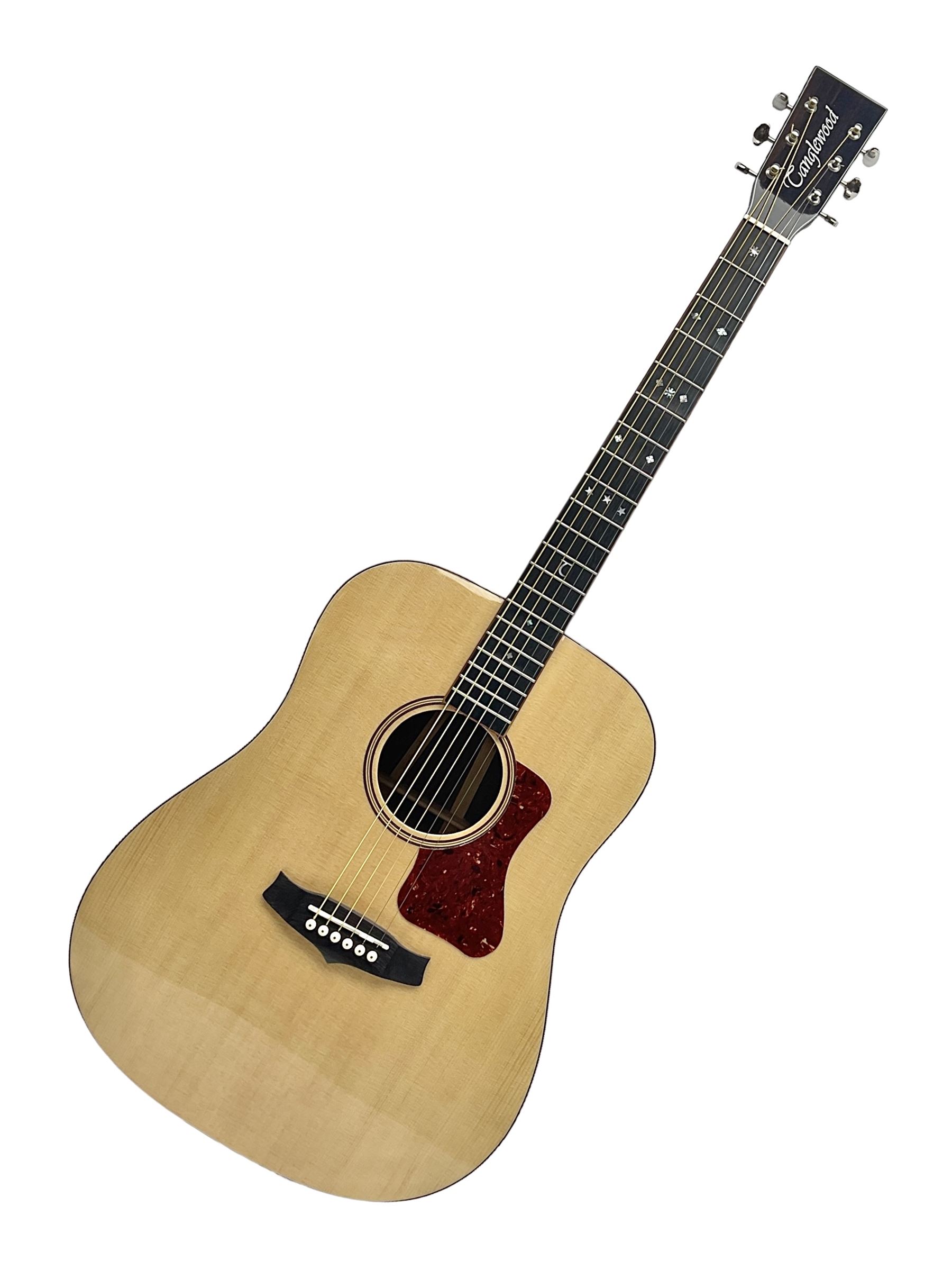 Tanglewood Dreadnought spruce and java wood acoustic guitar the three-piece back with mango spalted wood insert; in Faith hard carrying case; serial no.201147017 L103cm
