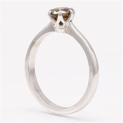 18ct white gold fancy brown diamond ring, six claw set with a round brilliant cut diamond of approx 0.80 carat, hallmarked