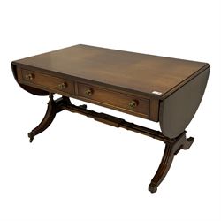 Bevan Funnell Reprodux - mahogany drop leaf sofa coffee table, fitted with two drawers