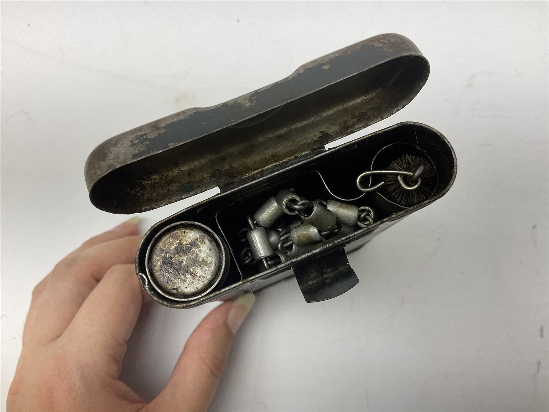 WW2 German - Lufft made compass marked ' Original Bezard ' with heliograph signalling mirror to interior; and a K98 rifle cleaning kit in original tin (2)