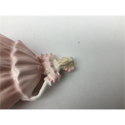 Two Royal Crown Derby pattern Imari soup bowls, pattern 2451, Belleek Fermanagh Ireland four piece set in green shamrock pattern, Royal Doulton small lady figure, Marie HN1370, large Wedgwood fruit bowl, Sylvac jardiniere in autumn leaves pattern, five pieces Co-operative Society commemorative ceramics, with selection of other ceramics. 