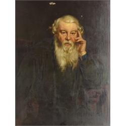  English School (19th century): 'Thomas Drewett Brown' 1807-1870 of Jarrow Hall - Half length portrait, oil on canvas indistinctly signed, old title label verso 102cm x 76cm  