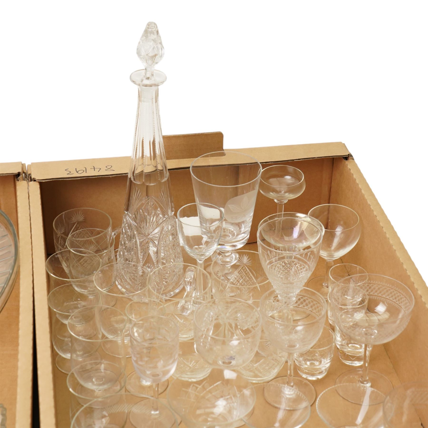 Two decanters, quantity of cut table glass, glassware and crystal etc