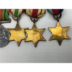 Group of five WW2 medals comprising 1939-1945 War Medal, Defence medal, 1939-1945 Star, Africa Star with 1st Army clasp and Italy Star, on medal bar with George VI General Service Medal with Malaya clasp and US Silver Star (with original issue case containing button-hole badge) awarded to Major J. Brock R.W.K. complete with set of miniatures and various ribbons; together with two 1930s Life Saving Medals, two RWK association 'jewels' of office, RWK regimental car mascot with additional inner crest etc