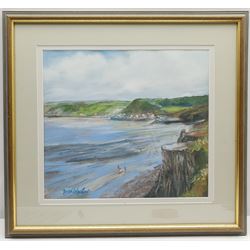Derek Carpenter (British 1936-2010): Sandsend from the Ness, pastel signed 32cm x 35cm; L Tindall (Late 20th century): The Ness Sandsend, watercolour signed 13cm x 23cm; 'Mulgrave Inn Upgang' Whitby, early 20th century watercolour indistinctly signed and extensively inscribed verso 14cm x 22cm (3)