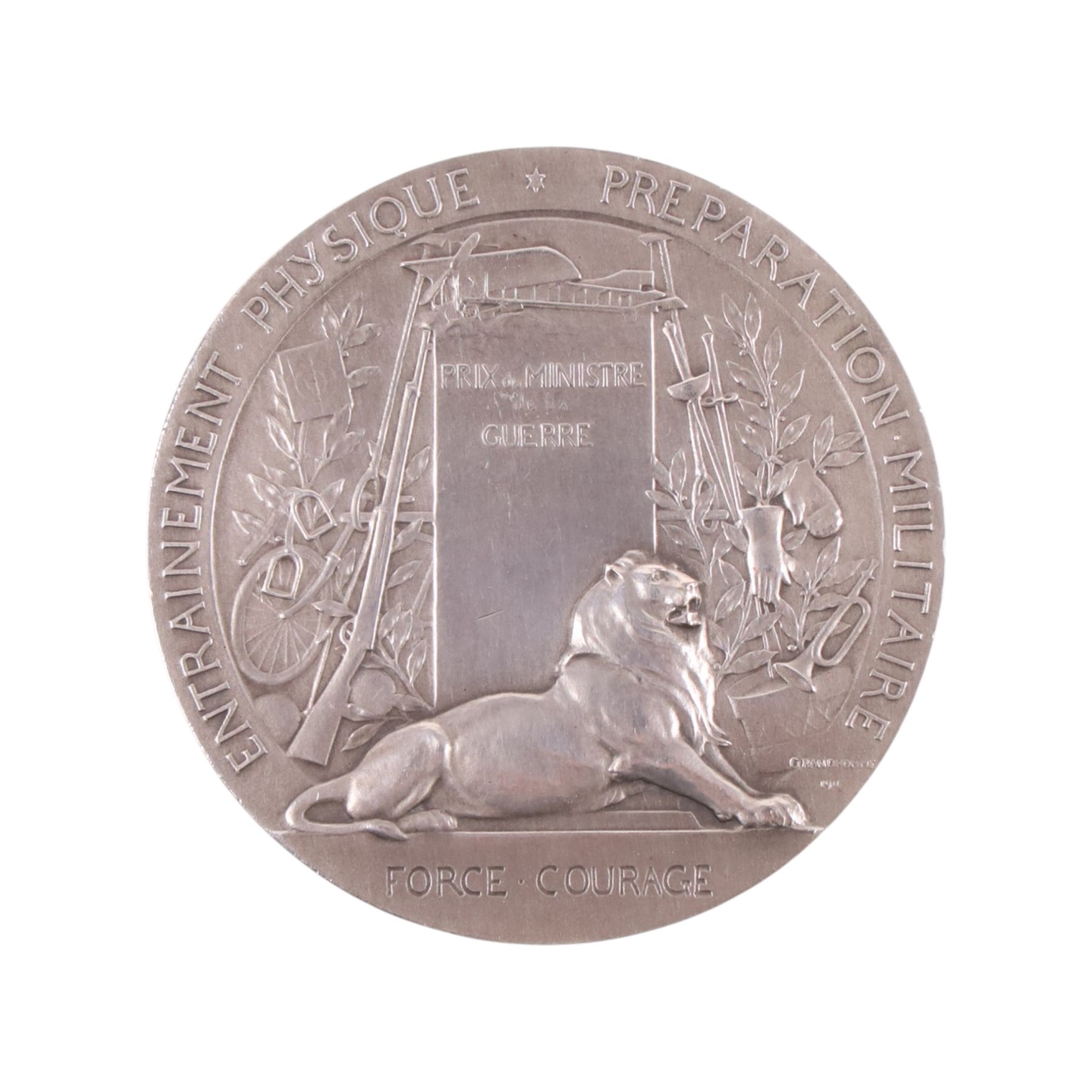 French Ministry of War silver physical training medal 1911, cased