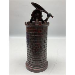 Late 19th century cast-iron mechanical money bank 'Giant in Tower' by John Harper & Co; reg.no.196844, patented 13th August 1892 H23cm