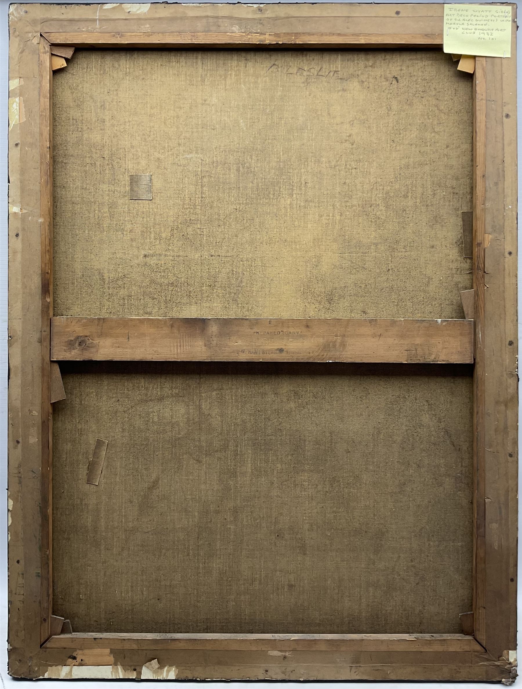 Irene Wyatt (British 1903-1987): Lady with a Green Earring, believed to be Merula Salaman, oil on canvas signed 102cm x 76cm 
Notes: this is possibly Wyatt's painting shown at the New English Art Club in in 1932 no.101; Salaman was the first wife of Sir Alec Guinness.