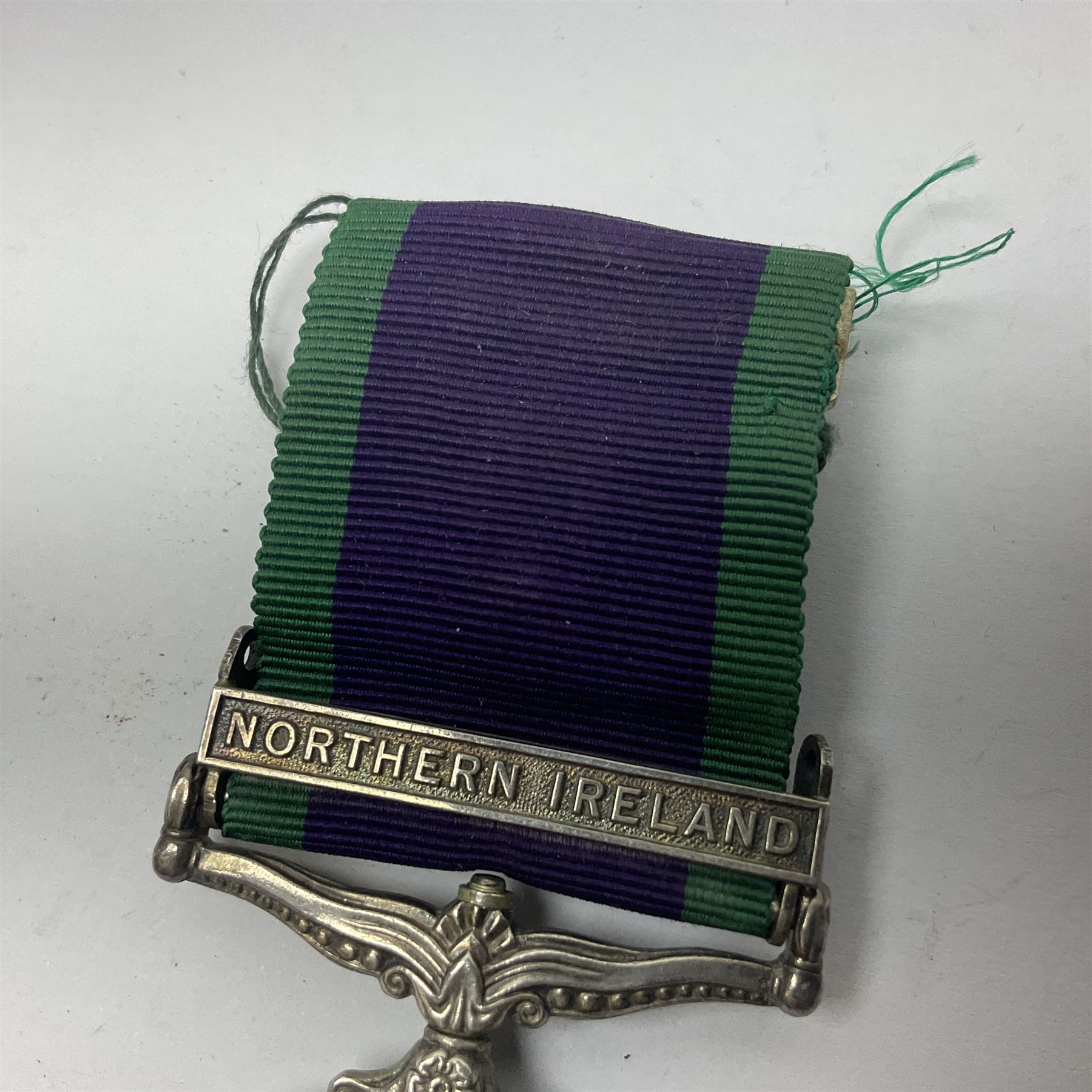 Elizabeth II General Service Medal with Northern Ireland clasp awarded to 24081995 Pte. D. Claxton Green Howards; with ribbon