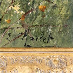 Émile Charlet (Belgian 1851-1910): Setter at the Riverside, oil on canvas laid on to board signed 59cm x 72cm