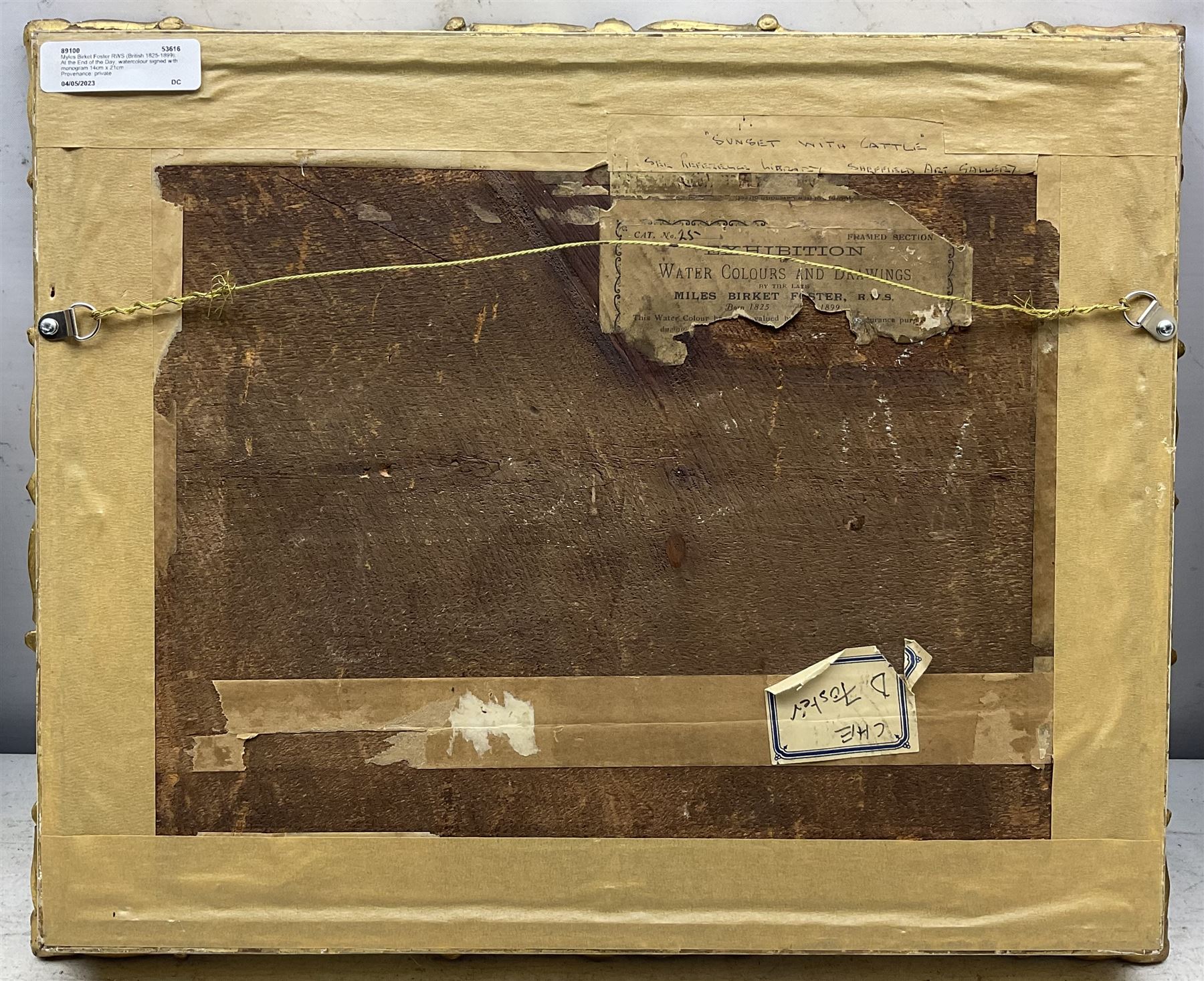 Myles Birket Foster RWS (British 1825-1899): 'Sunset with Cattle', watercolour signed with monogram 14cm x 21cm 
Provenance: private collection, purchased James Alder Fine Art, Hexham; with Christie's London 17th November 2010 Lot 149; exh. Sheffield Art Gallery, partial label verso