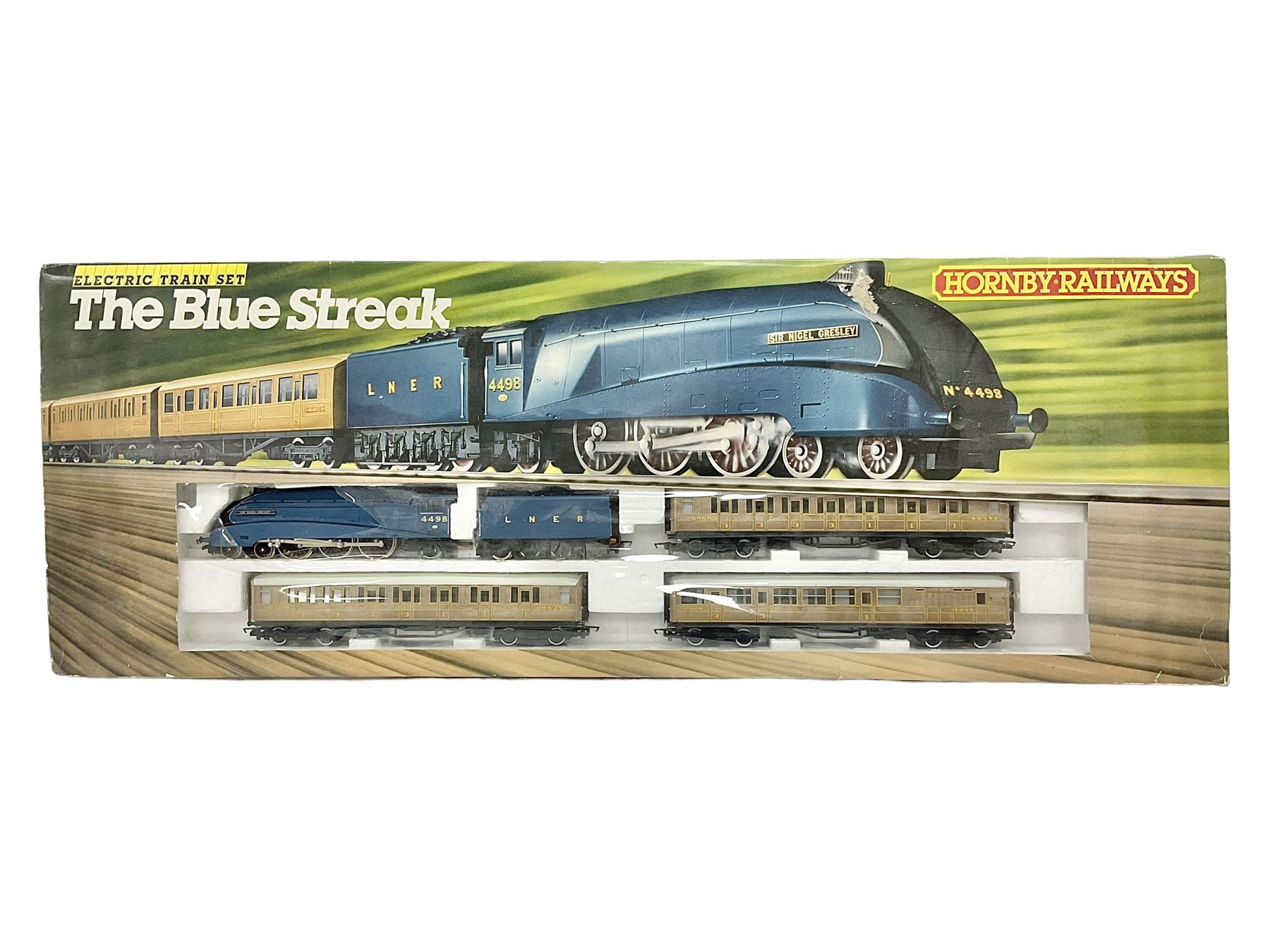 Hornby '00' gauge - The Blue Streak train set with Class A4 4-6-2 locomotive 'Sir Nigel Gresley' with tender, three teak effect coaches, track and controller; boxed