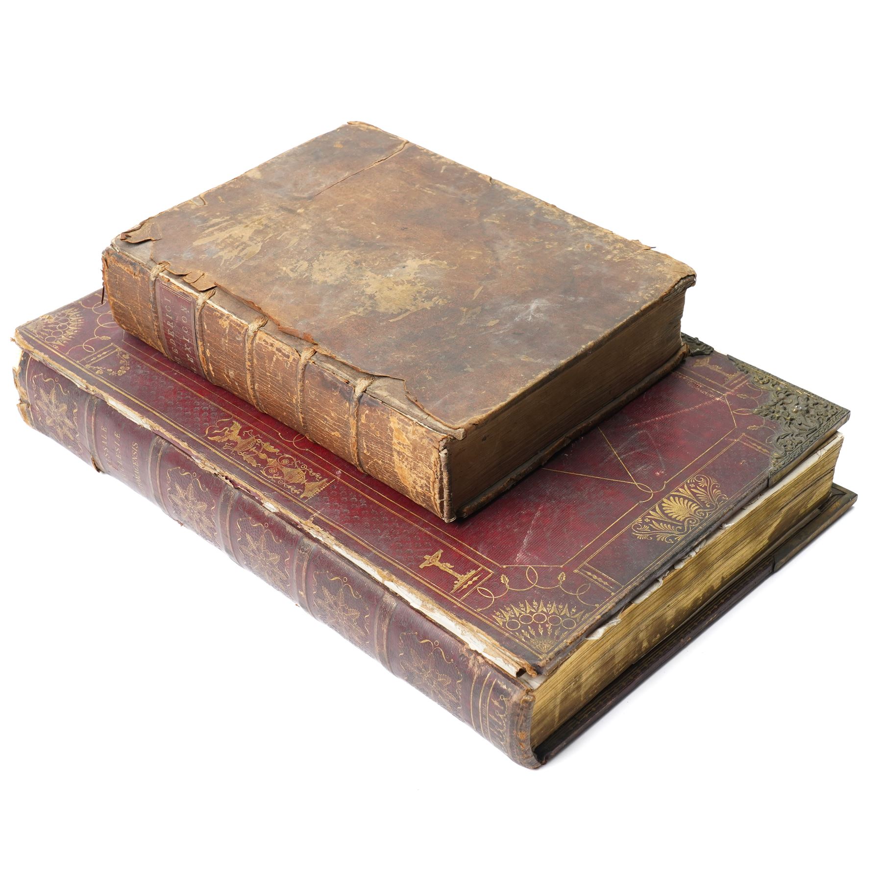 Missale Ecclesiae Rotomagensis published in Latin by Jore, father and son, by the authority of Louis de Lavergne of Tressan 1728, folio in gilt decorated full calf and with metal mounts and Graecum Lexicon Manuale published H Woodfall, London 1766 full calf (2)