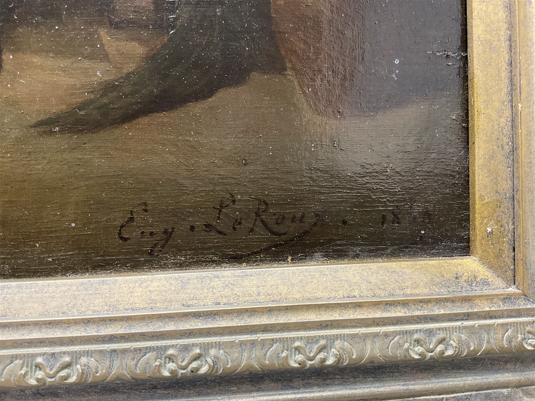 Louis Eugène Leroux (French 1833-1905): Gentleman Praying to a Shrine, oil on canvas signed and dated 1869, 51cm x 75cm