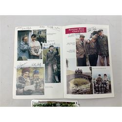 1949 England cricket team signatures including Hutton, Compton, Edrich, Laker etc on loose album page; and large quantity of other autographs of predominantly TV Soap Opera stars from Last of the Summer Wine, Eastenders, Emmerdale, Coronation Street, Heartbeat etc and other TV/Film personalities; on promotional photographs and clipped fragments of paper etc