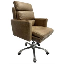 Halo - 20th century 'Kipling' desk chair, upholstered in tan leather, raised on chrome  base with adjustable and swivel action