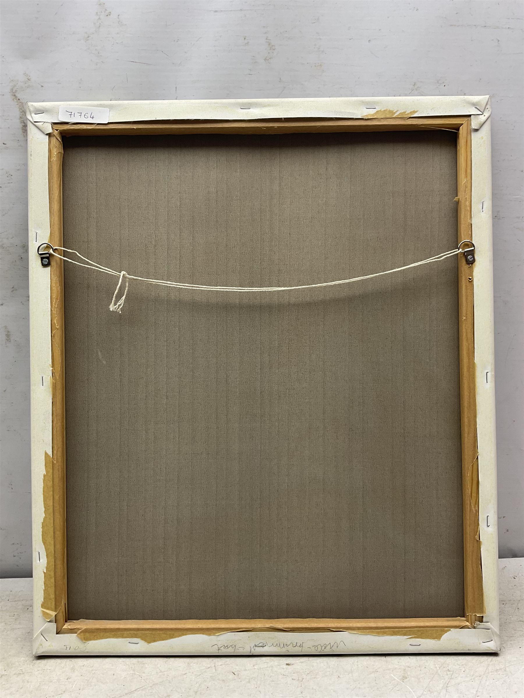 After Tamara de Lempicka (Polish 1898-1980): 'Wide Brimmed Hat', acrylic on canvas signed 'D Epple', titled verso 61cm x 51cm (unframed)