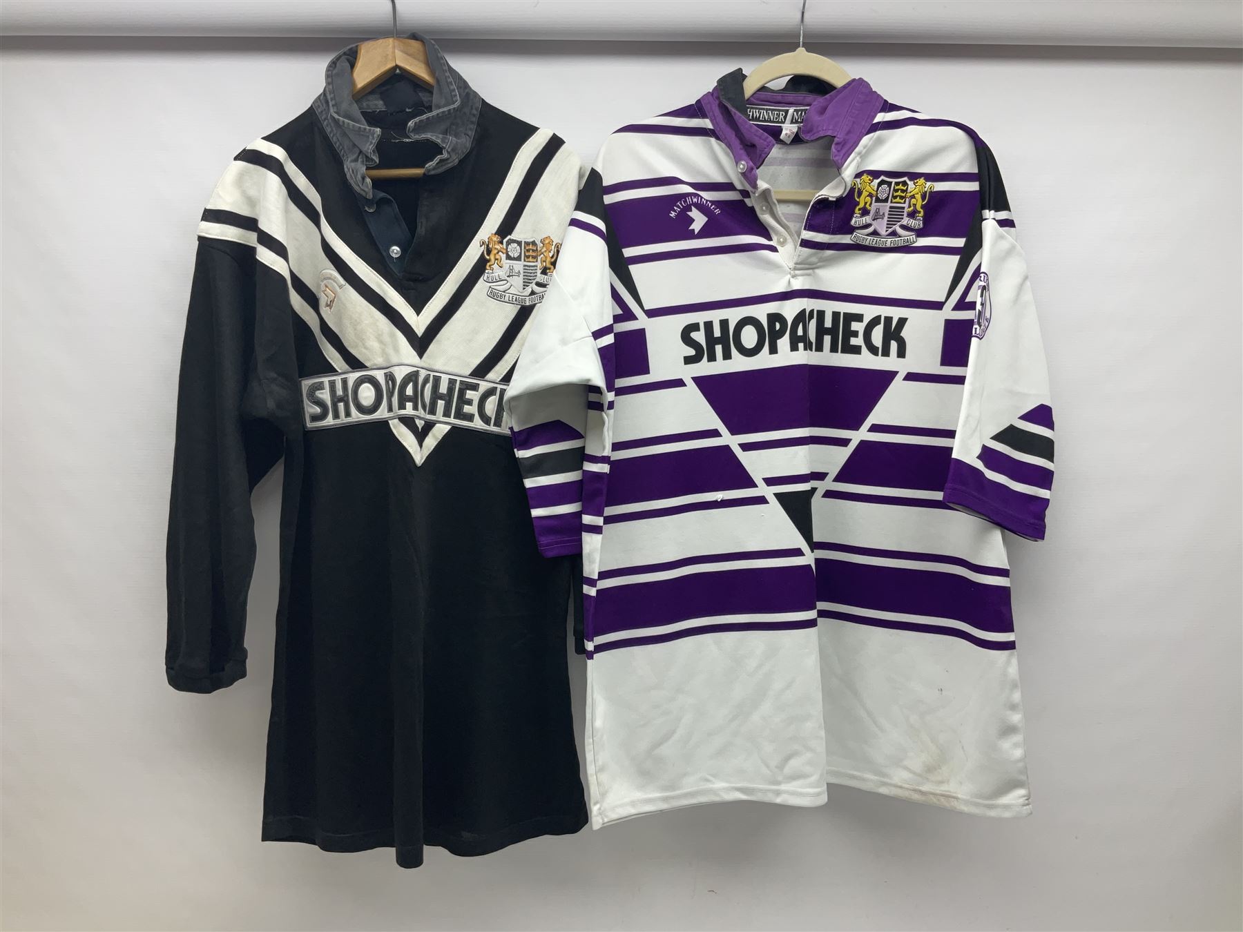 Five Hull Rugby League shirts, to include Hull FC and Hull Sharks examples