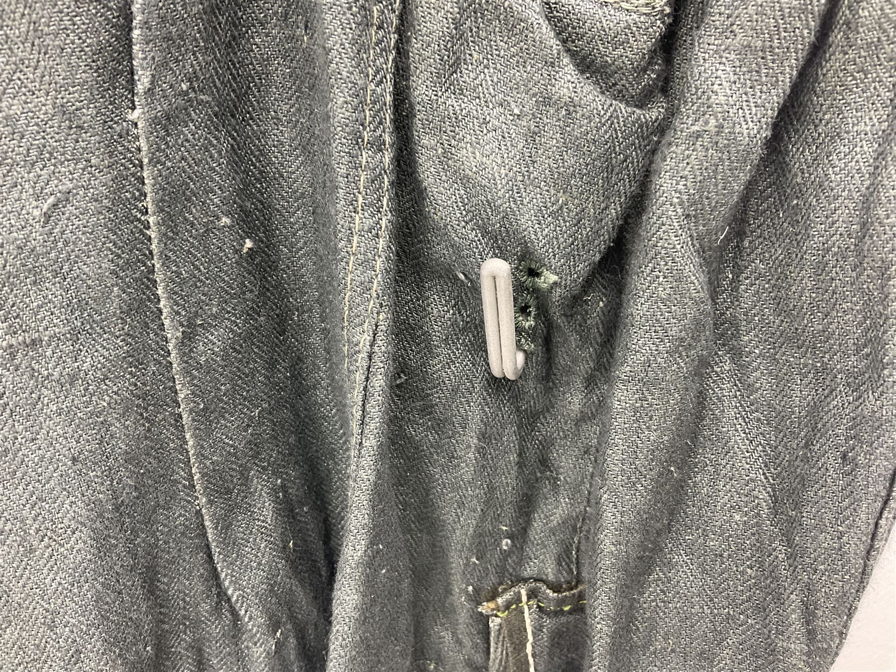 WW2 German Army grey/green herringbone twill four pocket tunic with shoulder tabs for signals regiment, cloth eagle insignia and iron cross ribbon